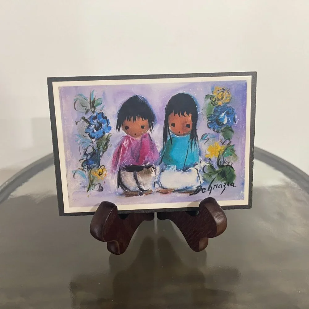 Ted De Grazia Art Work on Wooden Plaques, Set of 2